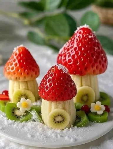 Lesná lúka s hubkami. Ak chcete, pridajte kivi a zrnká granátového jablka.